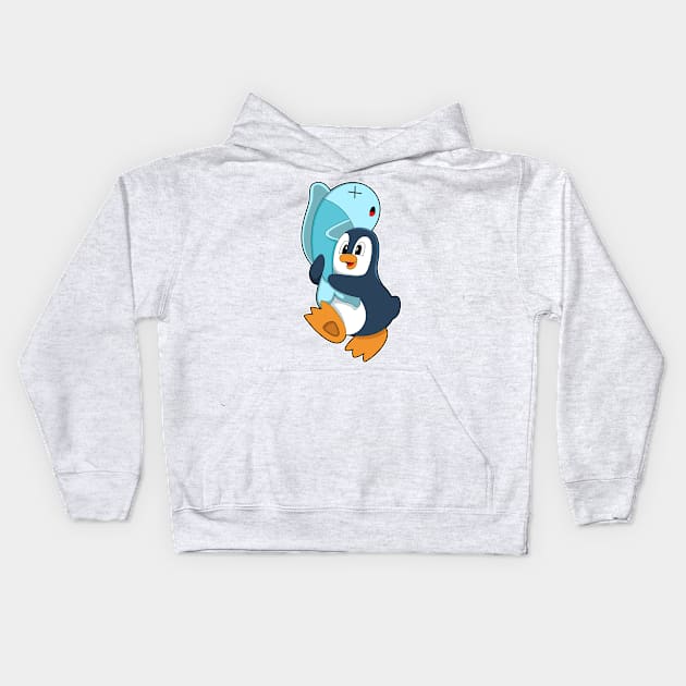 Penguin with Fish Kids Hoodie by Markus Schnabel